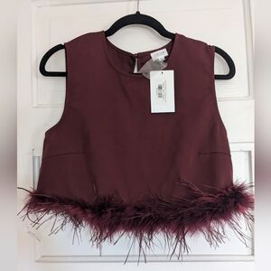 Lelis Gotta Have It Feather Top in burgundy sz. Medium